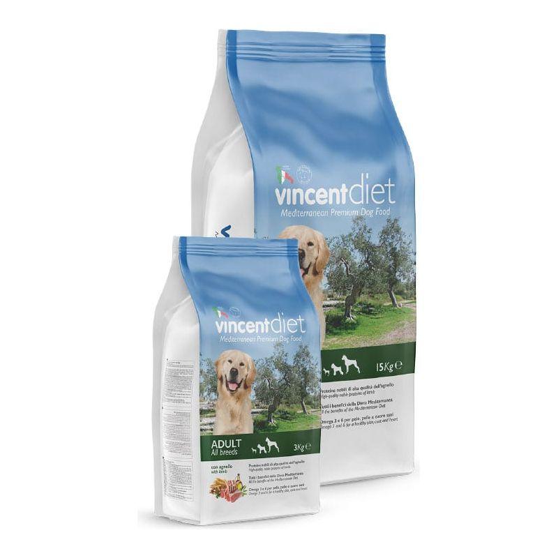 Crocchette Vincent Diet per cani adulti a pelo lungo a base di Agnello, cereali e legumi