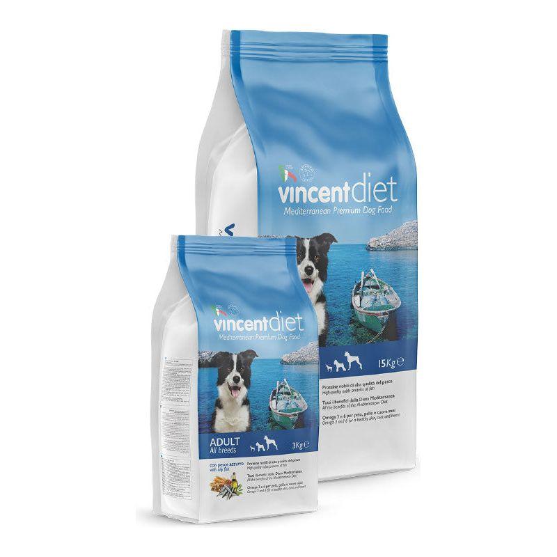 Crocchette Vincent Diet per cani adulti a base di Pesce Azzurro, cereali e legumi