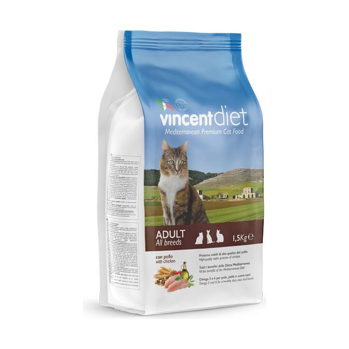 Crocchette Vincent Diet per gatti a base di Pollo, cereali e verdura