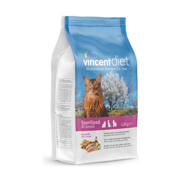 Crocchette Vincent Diet per gatti sterilizzati a base di Pollo, cereali e verdura