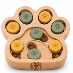 Suite For Pets Wooden Dog Puzzle Feeder – Paw-Shaped Interactive Treat Toy