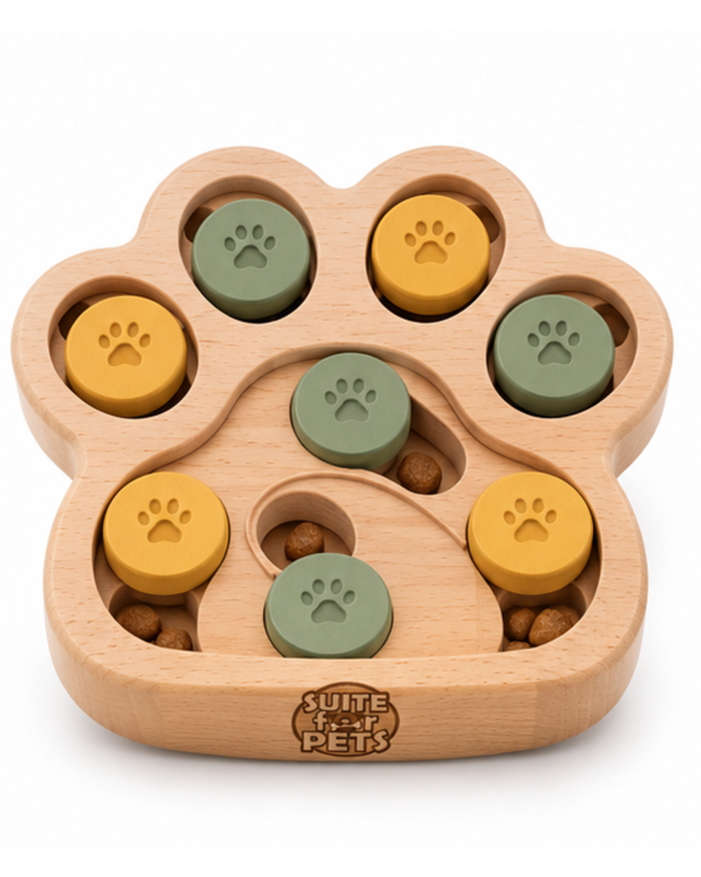 Suite For Pets Wooden Dog Puzzle Feeder – Paw-Shaped Interactive Treat Toy