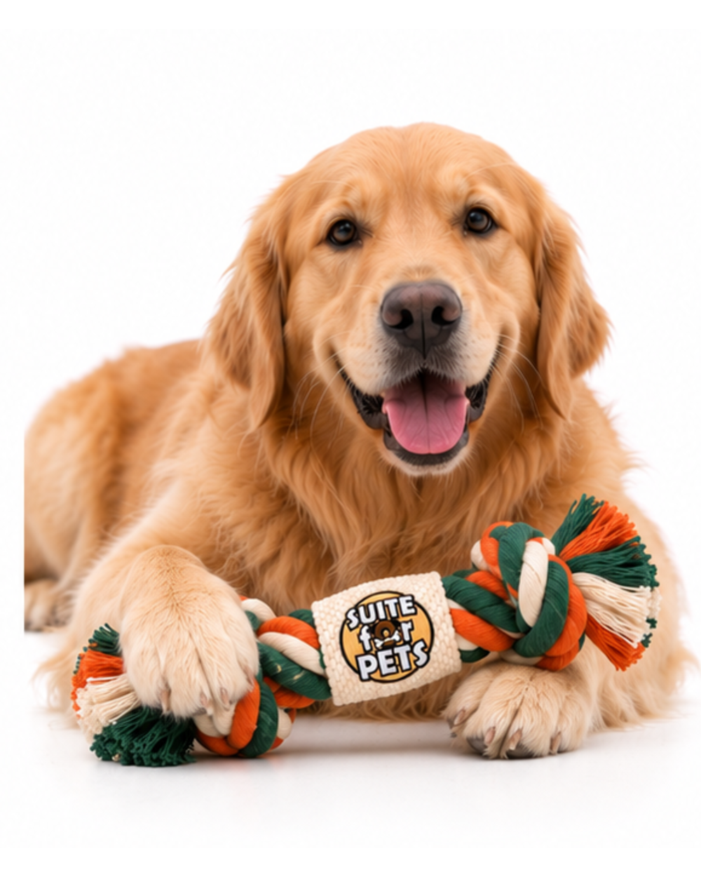 Suite For Pets Braided Rope Dog Toy – Double Knot Cotton-Style Tug & Fetch Toy with Textured Center Grip, Green Orange & Cream - Image 6
