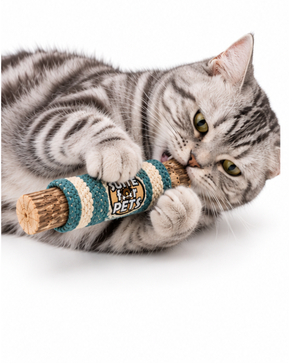 Suite For Pets Wooden Dog Play Toy with Woven Teal and Cream Sleeve - Image 5