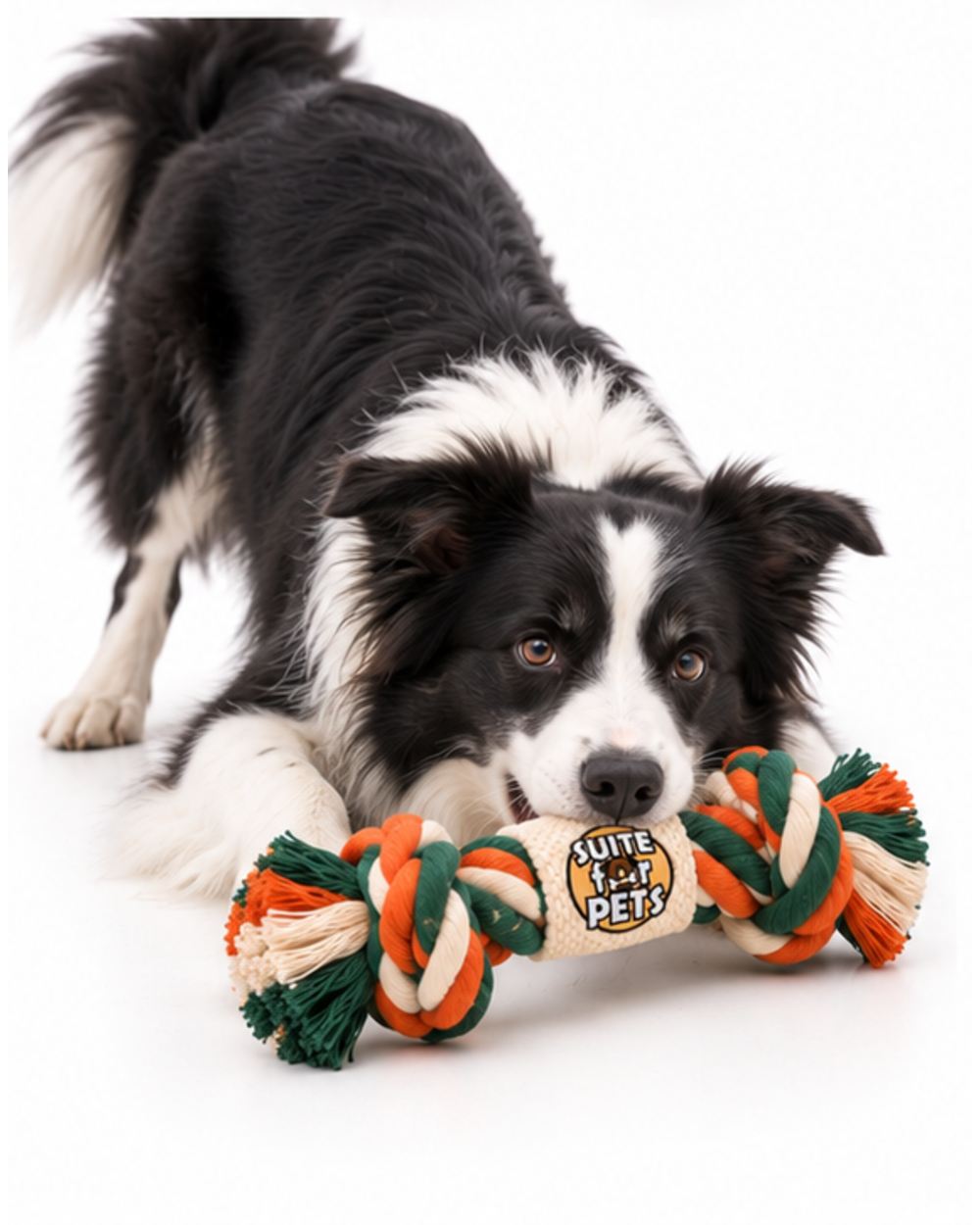 Suite For Pets Braided Rope Dog Toy – Double Knot Cotton-Style Tug & Fetch Toy with Textured Center Grip, Green Orange & Cream - Image 7