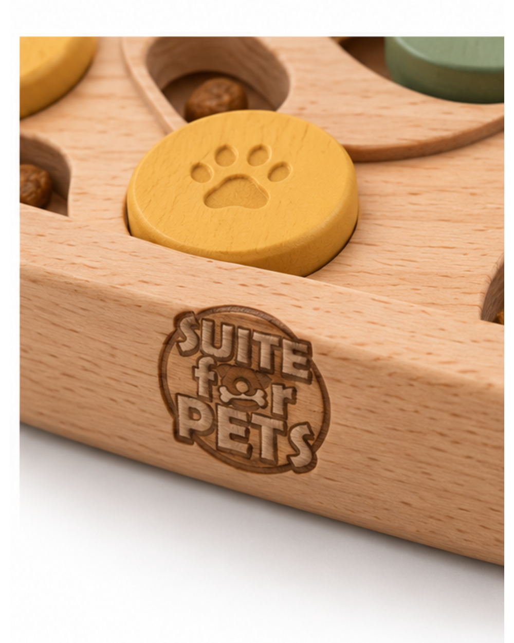 Suite For Pets Wooden Dog Puzzle Feeder – Paw-Shaped Interactive Treat Toy - Image 2