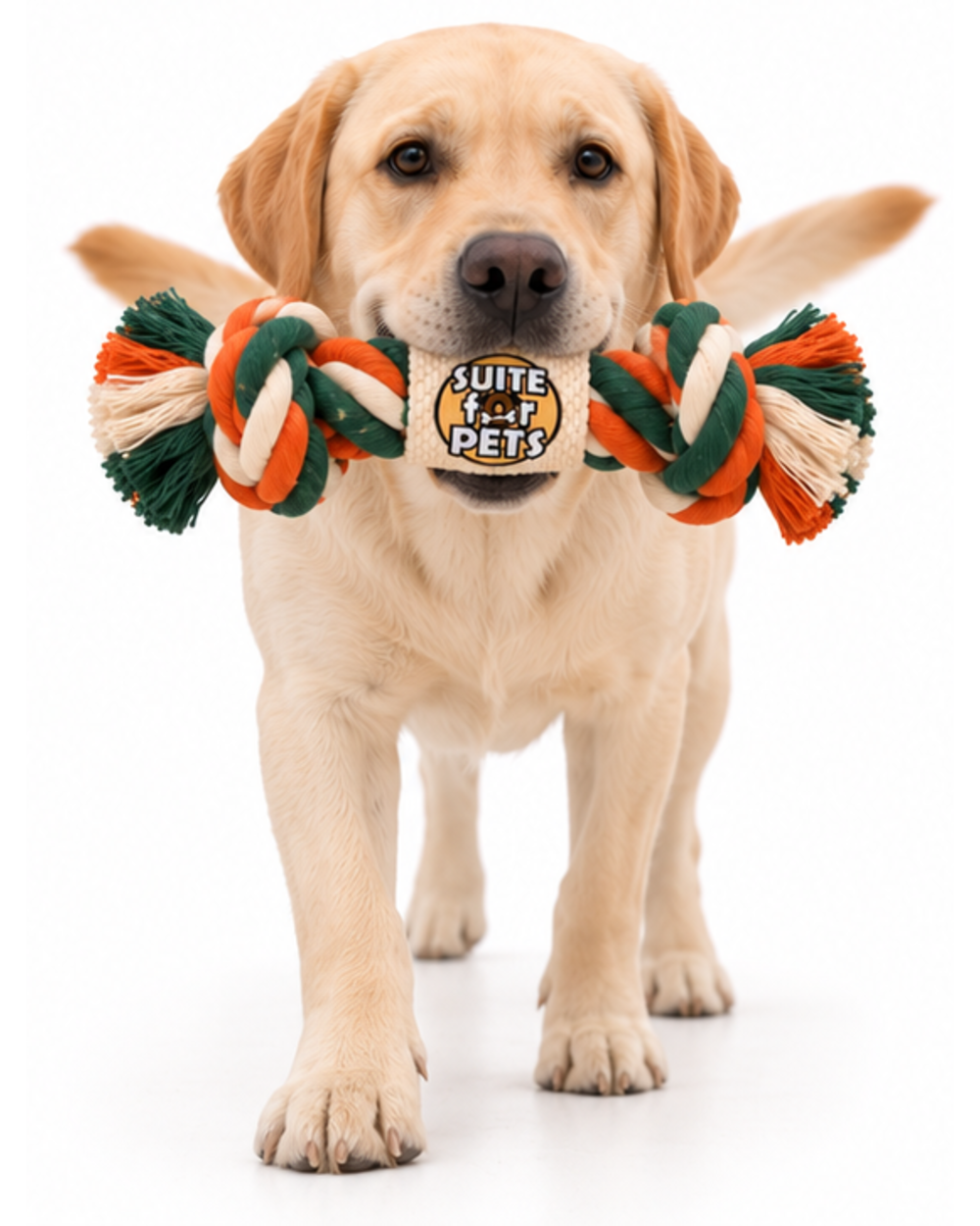 Suite For Pets Braided Rope Dog Toy – Double Knot Cotton-Style Tug & Fetch Toy with Textured Center Grip, Green Orange & Cream - Image 8