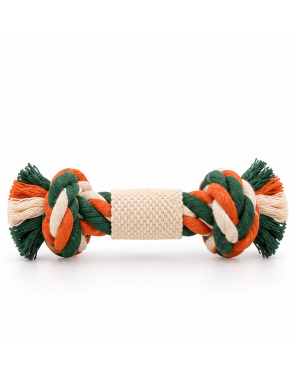 Suite For Pets Braided Rope Dog Toy – Double Knot Cotton-Style Tug & Fetch Toy with Textured Center Grip, Green Orange & Cream - Image 2