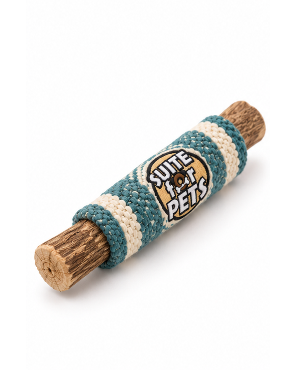 Suite For Pets Wooden Dog Play Toy with Woven Teal and Cream Sleeve - Image 3