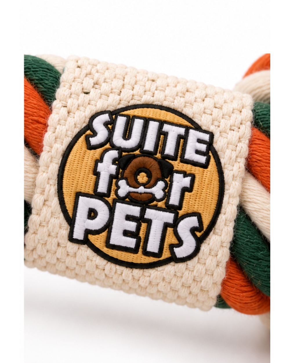 Suite For Pets Braided Rope Dog Toy – Double Knot Cotton-Style Tug & Fetch Toy with Textured Center Grip, Green Orange & Cream - Image 4